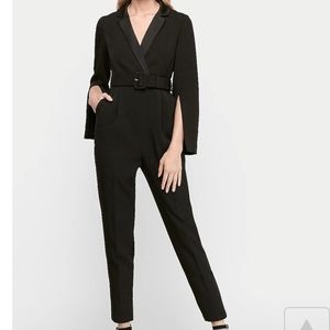 Express jumpsuit blazer-inspired with belt and sleek split sleeve